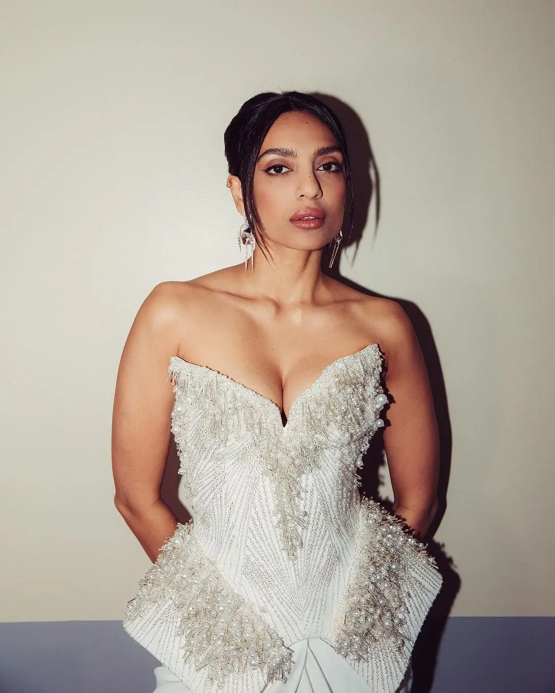 Sobhita Dhulipala Photos in Sleeveless White Gown